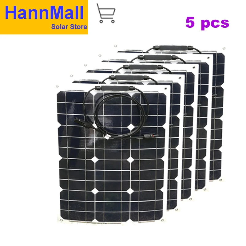 HannMall высокая эффективность Гибкая солнечная панель 12 в 35 Вт монокристаллическое зарядное устройство на солнечной батарее жилой автофургон кемпинг автомобиль караван - Цвет: 5pcs PET solar panel