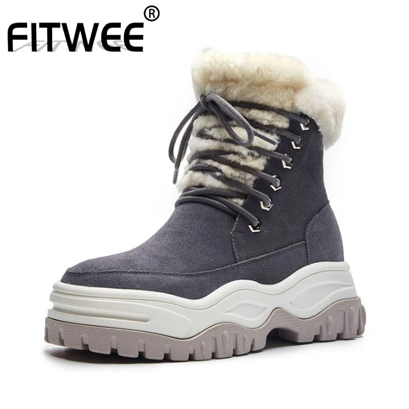 

FITWEE Ladies Genuine Leather Thick Bottom Snow Boots Plush Fur Winter Warm Shoes Woman Casual Daily Zipper Botas Size 35-40
