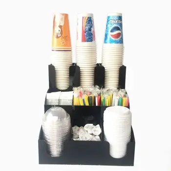 

Cup & Lid Dispenser Organizer Coffee Condiment Holder Caddy Coffee Cup Rack new