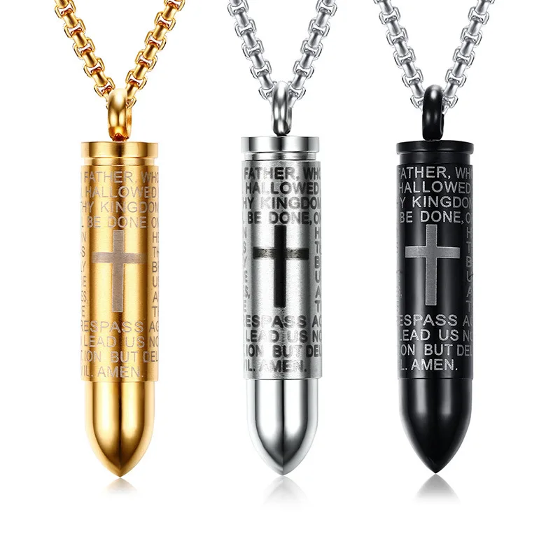

New Products Listed Men Stainless Steel Cross Shelf Scriptures Pendant Bullet Pendant 3 Kinds of Color Pn-870