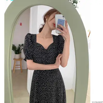 

New Plus size new summer dress girls boho chiffon women retro dress black print short sleeve women dress robe