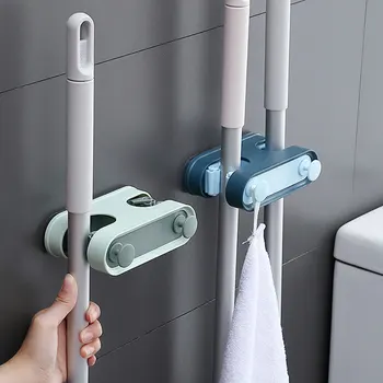 

1PC ABS Multifunctional Mop Clip Mop Rack Hook Double Card Position With Hook Broom Card Holder Seamless Hook