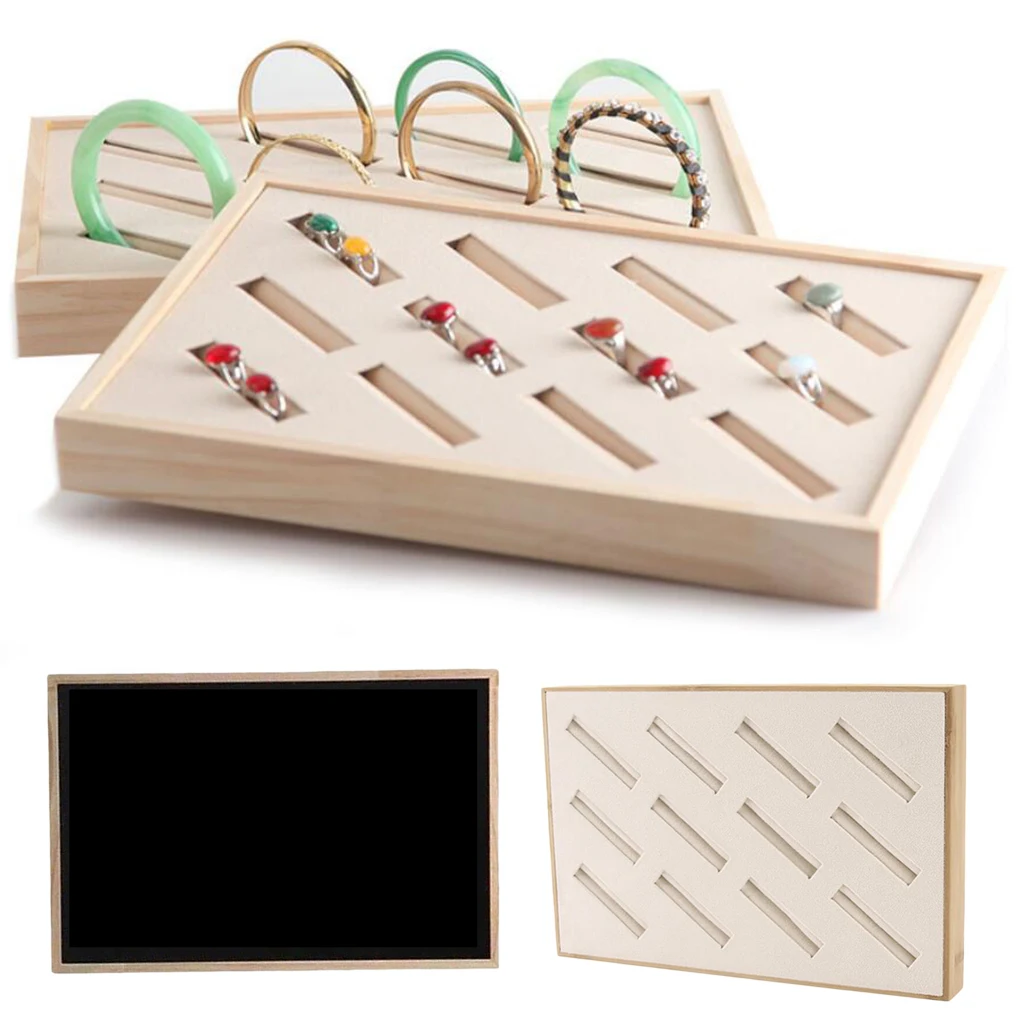 Bamboo Wood Jewelry Display Stand Slots for Bracelet Ring Organizer 