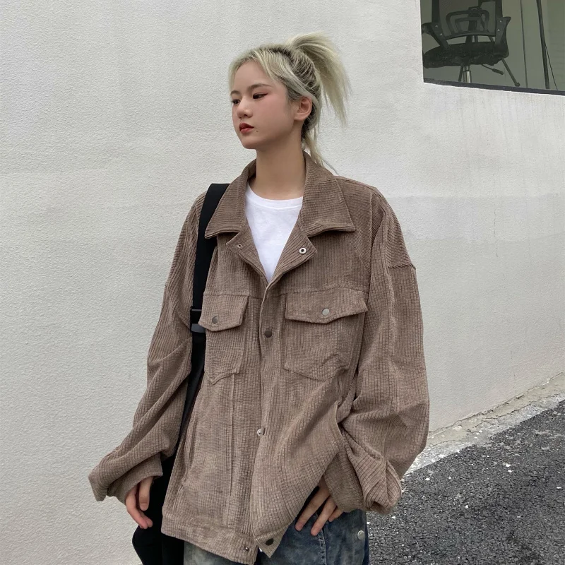 

Brown Corduroy Jacket Women's Outwear 2021 New Autumn Ins Versatile Loose Overall Single Breasted Pocket Coat For Women
