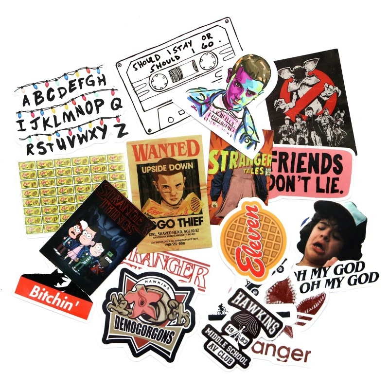 19PCS Pack Stranger Thing Stickers Set Anime Toy Sticker For Diary Skateboard Motorcycle Notebook Waterproof Sticker Kid Toys
