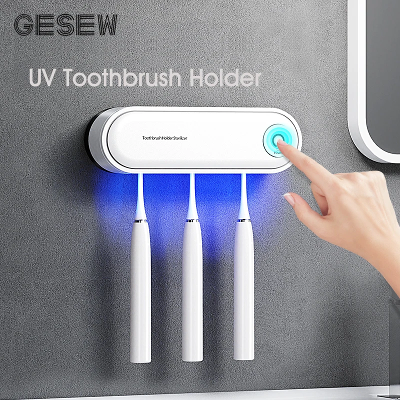 GESEW UV Automatic Toothbrush Sterilizer Rechargeable Home Wall Holder Fast Drying Toothpaste Dispenser Bathroom Sets | Дом и сад