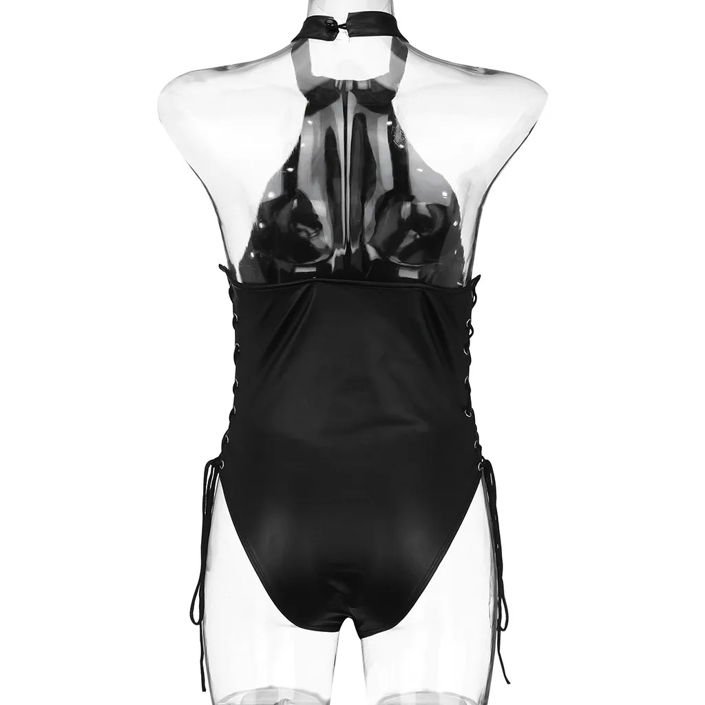 Fashion Summer Leather Buckle Bodysuit Women Clothes Solid Halter Bodysuits Woman Sexy Lace Up Jumpsuits Body Mujer Femme 2020