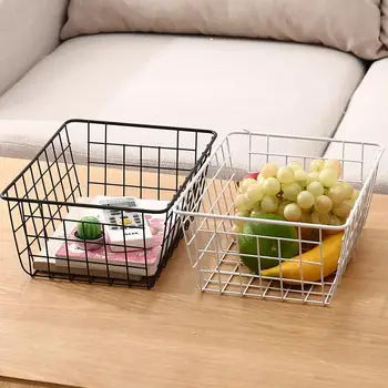 

Black / White Iron Storage Basket Desktop Bathroom Dormitory Sorting Iron Shelf Organizer Basket O8N8