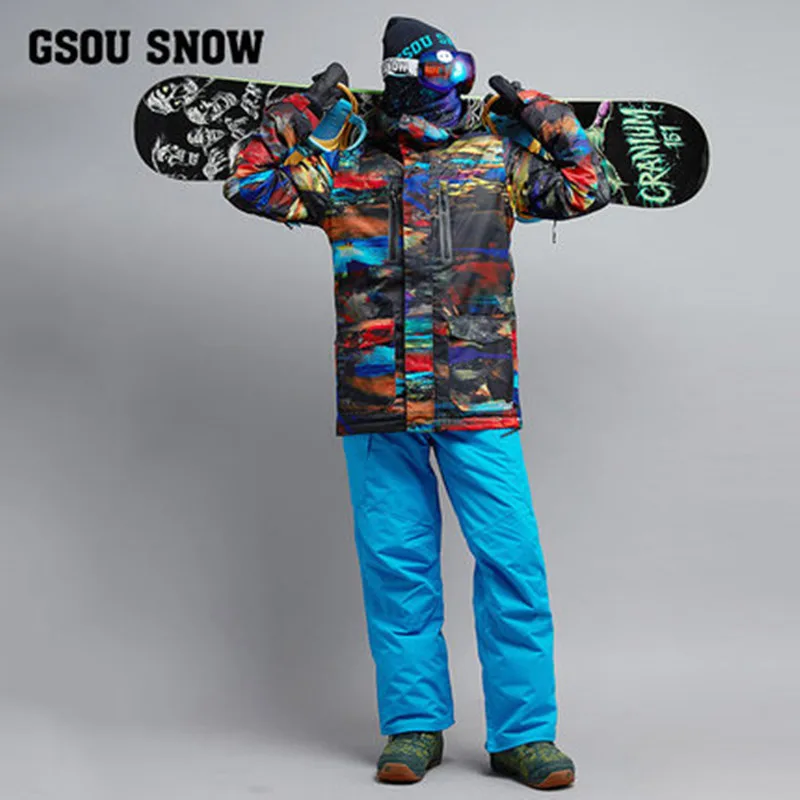 Супер теплый мужской лыжный костюм сноуборд куртка брюки ветрозащитная Водонепроницаемая зимняя одежда брюки мужские с капюшоном утолщенная спортивная одежда
