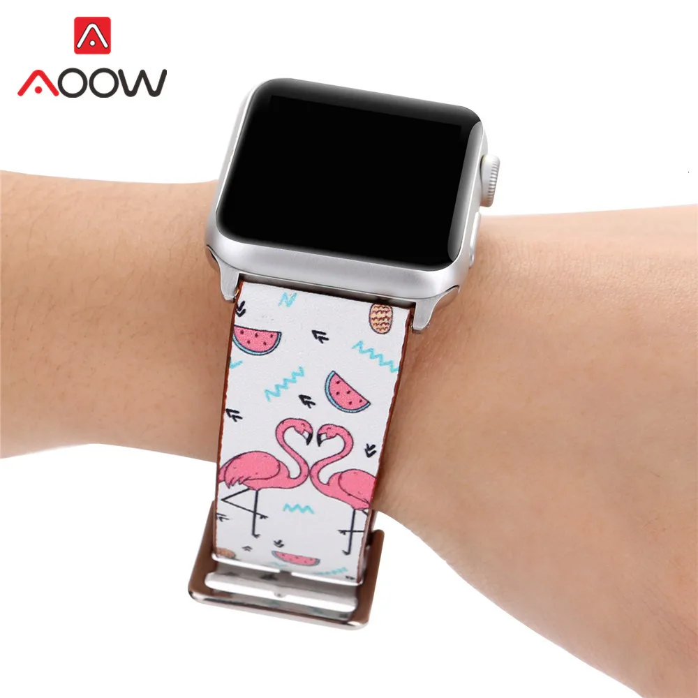 Кожаный ремешок для Apple Watch 38 мм 42 цветочных растений печати для женщин мужчин запасной браслет ремешок Ремешок для iwatch 1 2 3 4