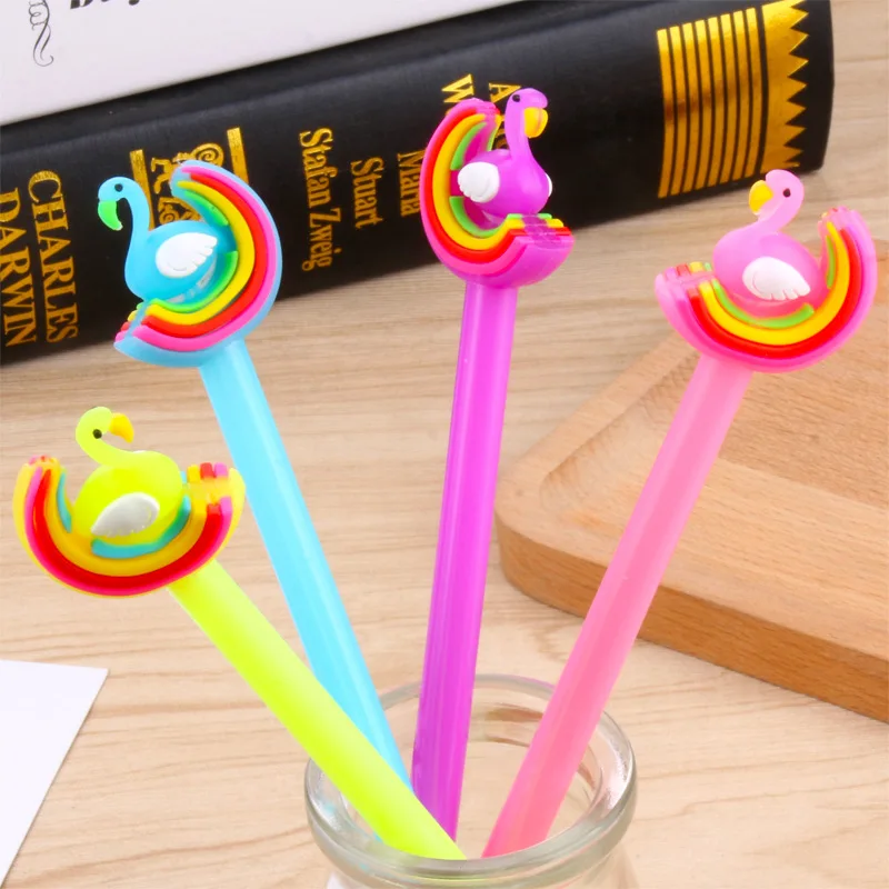 

24 pcs Simple and creative Rainbow Moon Swan Gel Pen Student Writing Black Creative Flamingo materiais escolares