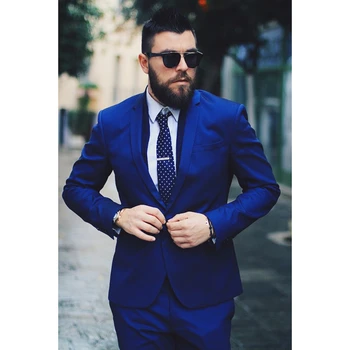 

Latest Coat Pant Designs Royal Blue Wedding Suits For Men Formal Custom Fashion Slim Fit 2 Pieces Groom Tuxedos (Jacket+Pants)