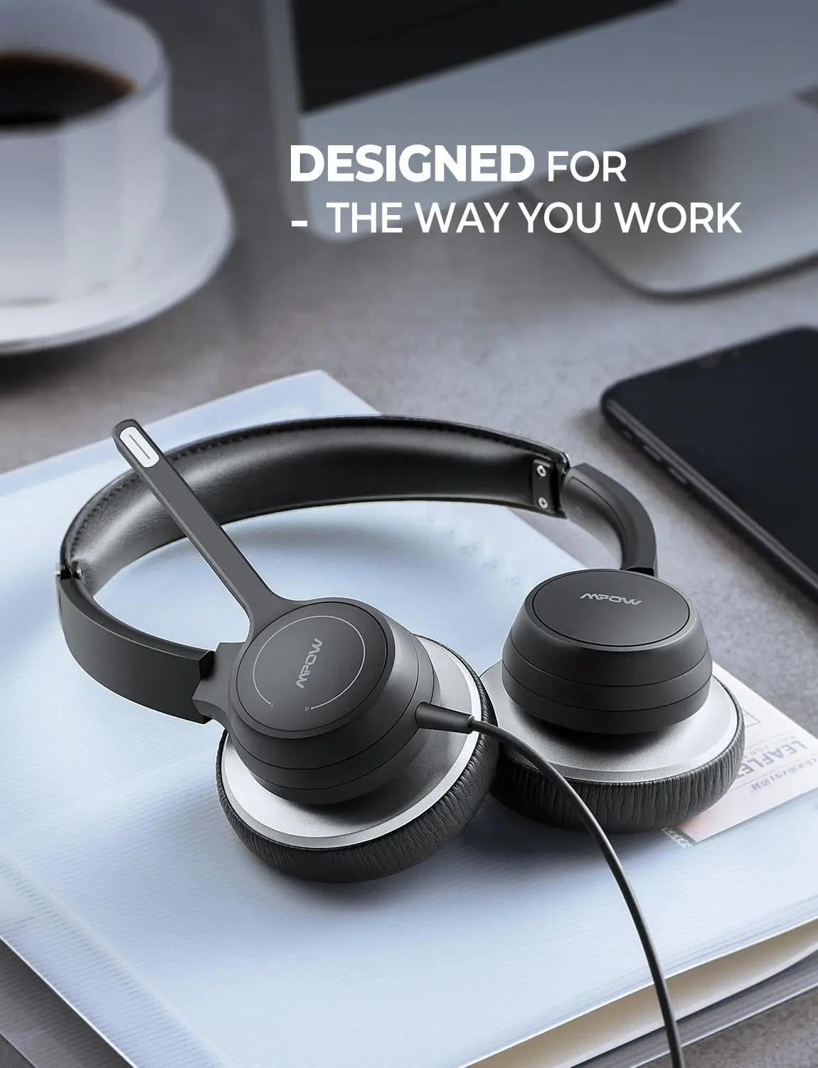 Mpow HC6 Office Headset with Mic 3.5mm USB Computer Headset Noise Reduction Headphone For Call Center Skype PC Cellphone