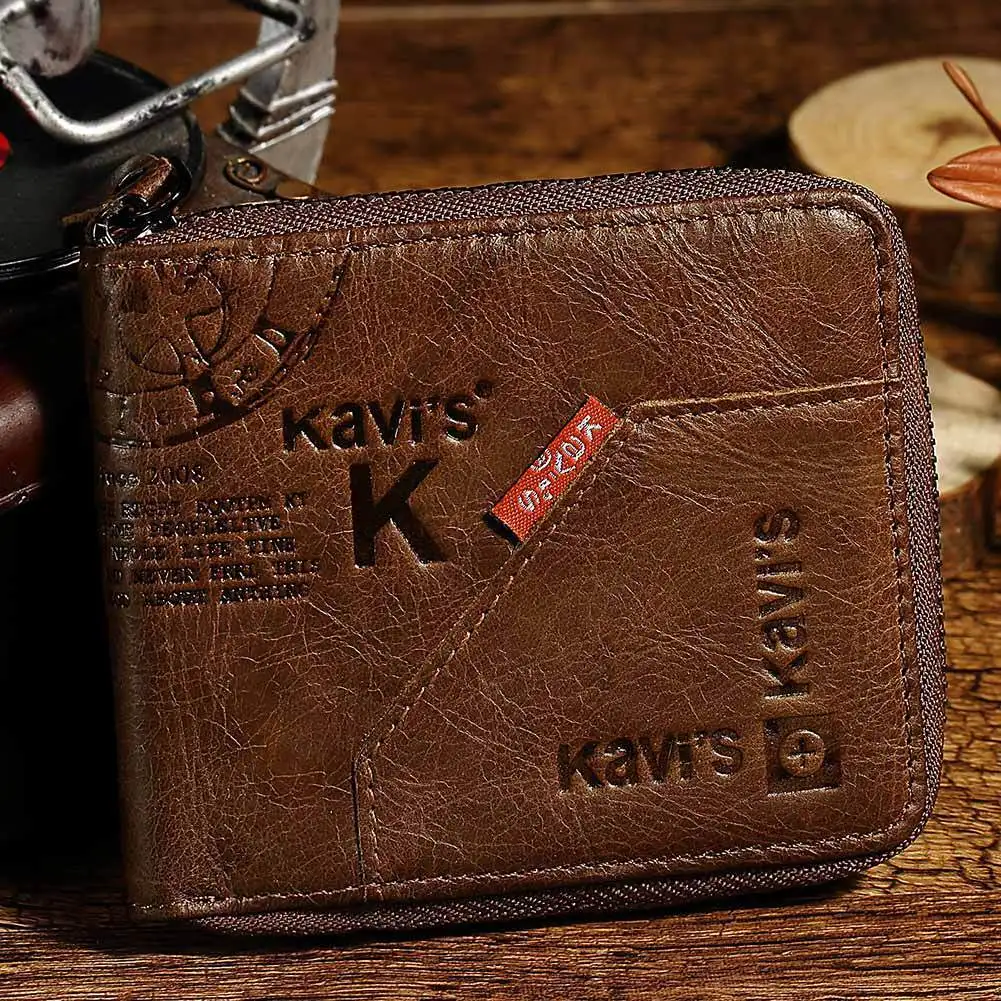 

Man Short Genuine Leather Short Zipper Head Layer Cowhide Youth More Function Soft Wallet
