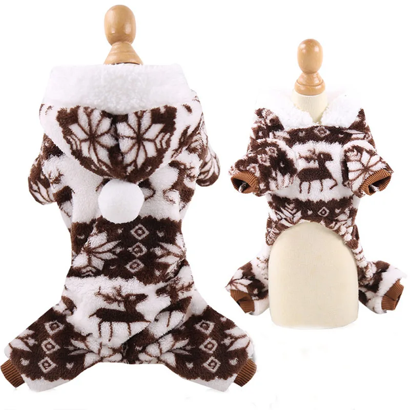 Brown Deer Мягкий, флисовый, для собаки, одежда Зимний комбинезон для собаки Костюмы в четырех ногах для теплое пальто для собак с воротником пижамы Чихуахуа маленькая собака щенок Зимняя одежда с капюшоном - Цвет: Brown Deer