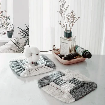 

Weave Macrame Cup Pad Bohemia Tablecloth Table Mat Handmade Cotton Braid Coaster Hand-woven Tapestry For Home Kitchen Office