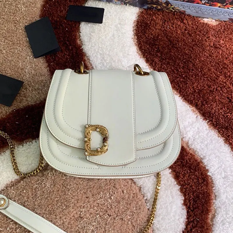 Белый Fashion Alligator Leather Saddle Bag Women Luxury Shoulder Bags Small Round Handbag Spring and Summer Crossbody Messenger Bags - Цвет: Белый