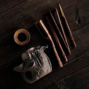 

Static Word Tea Ceremony Liujunzi Coarse Pottery Tea Tin Wenge Liujunzi Set Ceramic Kung Fu Tea Tea Accessories Tea Set Siteel