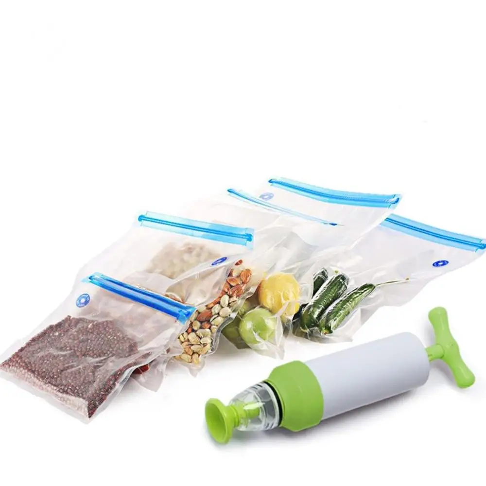 

Reusable Vacuum Compression Storage Bags Silicone Freezer Preservation Fresh Food Packaging Pumps Multi-Size