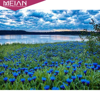 

2020 MEIAN lake Diamond Painting Blue Cornflower Mosaic DIY Diamond Embroidery flower sea natural scenery Paintings landscape