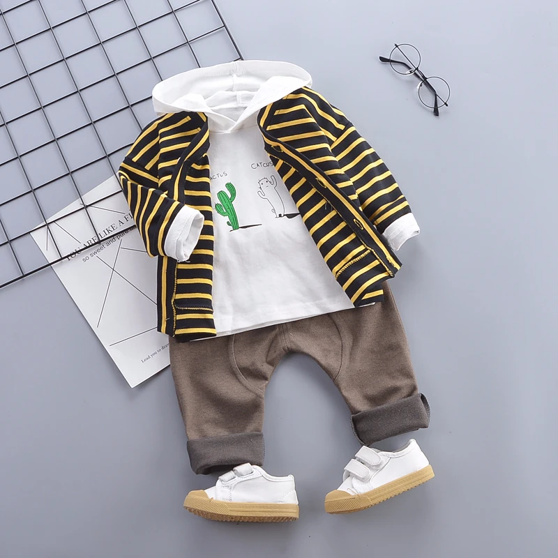 Autumn Baby Boys Clothing Toddler Infant Clothes Suits Kids Stripe Coats T Shirt Pants 3Pcs/Sets Children Casual Costume