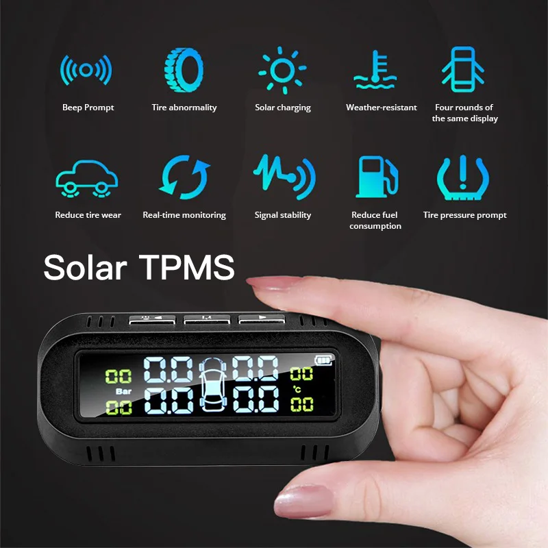 Online E ACE Solar TPMS Car Tire Pressure Alarm Monitor System Display Intelligent Tyre Pressure Temperature Warning with 4 sensors