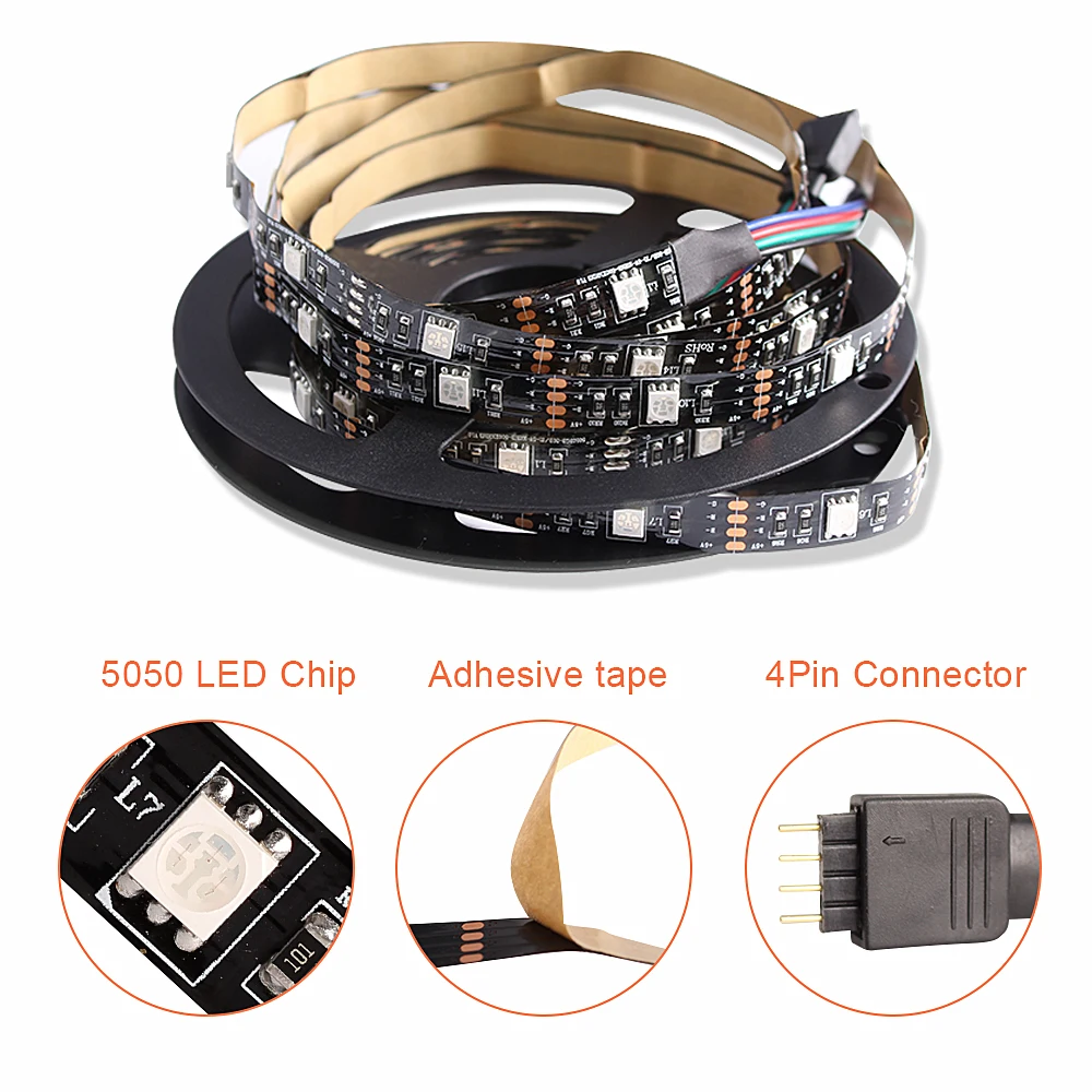 Светодиодная лента RGB, светильник 5050, 5 В, USB, гибкая лента, светодиодный, 0,5 м, 1 м, 2 м, 3 м, Светодиодная лента с подсветкой для телевизора, с 17-клавишным пультом дистанционного управления