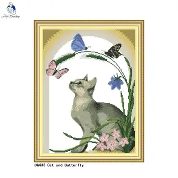 

joy sunday cross stitch kits cat and butterfly counted printed canvas embroidery sets diy handwork accessories needlework