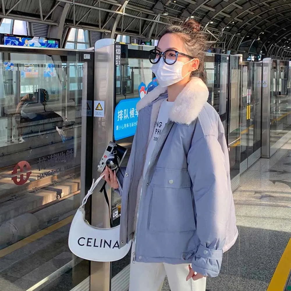 2023 Autumn Winter Women Jackets Quilted Puffer Parkas High-Quality Warm Wild Oversize Pink Lady Short Coat Korean Fashion Parka