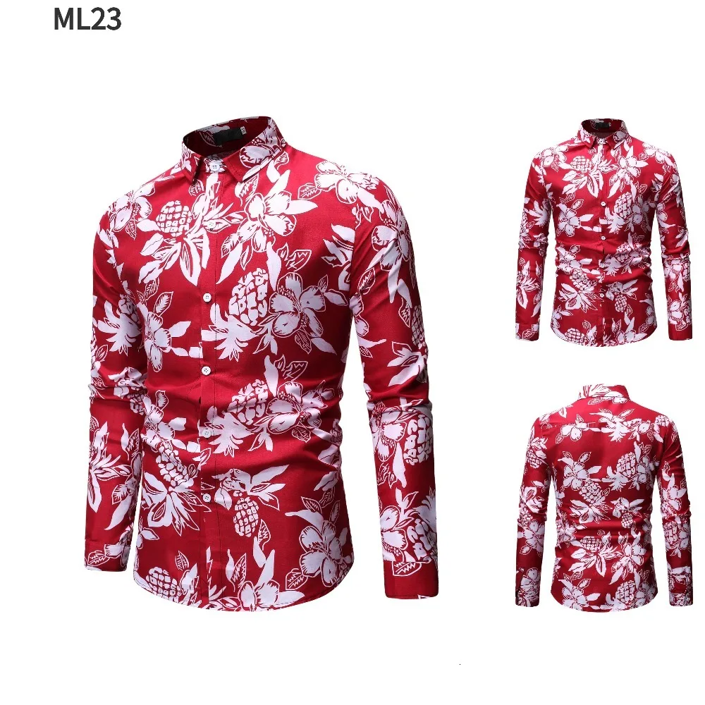 Мужская гавайская рубашка мужская повседневная Camisa Masculina с принтом ананаса пляжные рубашки с длинным рукавом цветочные рубашки мужская
