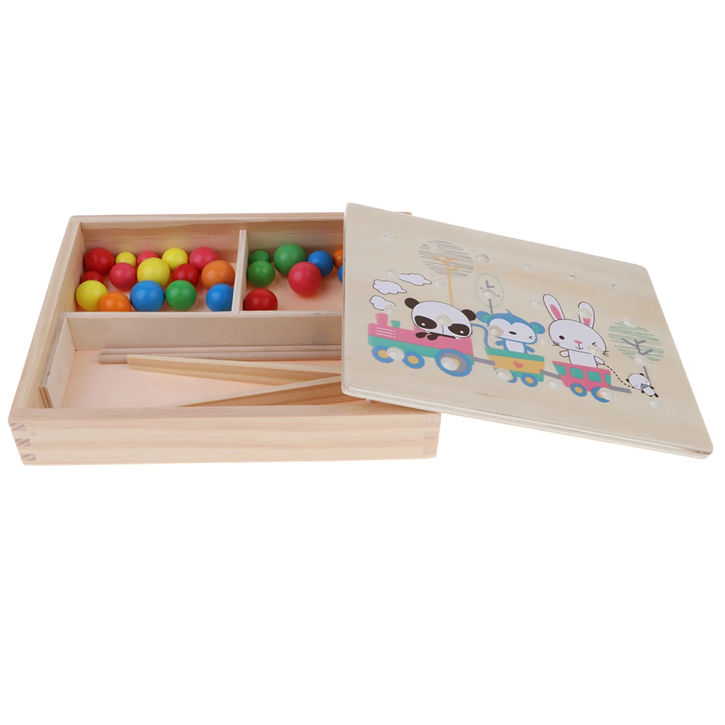 Montessori Toy, Rainbow Beads Box Clip Ball Games for Toddlers Kids Develop Colors & Shapes Cognition, Early Development