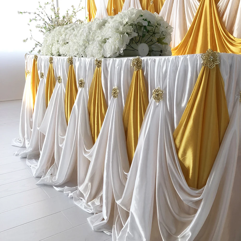 Ice Silk Backdrop Table Skirt With Luxury Brooch For Wedding Birthday Decoration