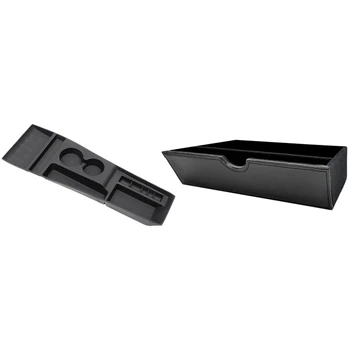 

2 Pcs Black Center Console Storage Drawer Box Tray Cubby for Tesla-Plastic & Pu + Velvet