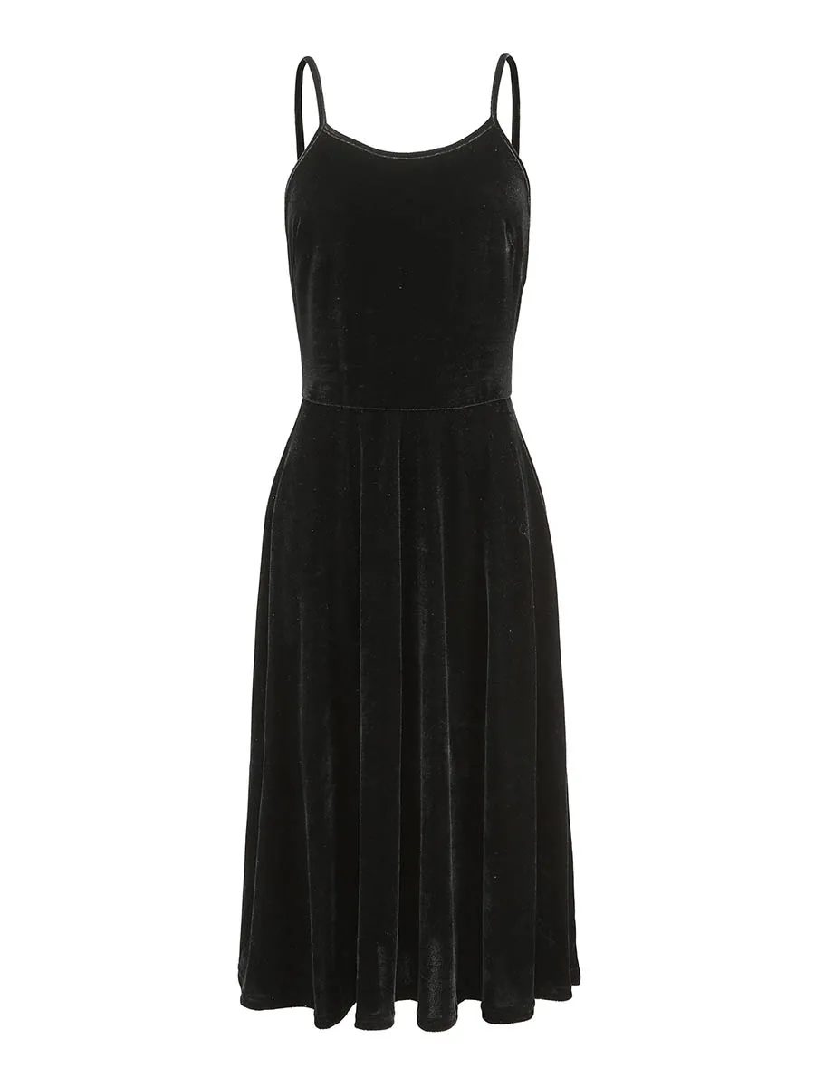 

Women Velvet Dress Sexy Straps Cross Backless Elegant Party Strap Dresses Retro A Line Maxi Vestido High Waist Plain Dress