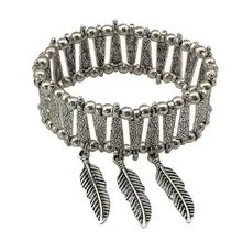 Турецкий Цыганский серебряный металлический горный хрусталь резной цветок лист кулон Эластичный браслет и браслет для женщин Бохо Свадебная вечеринка ювелирные изделия