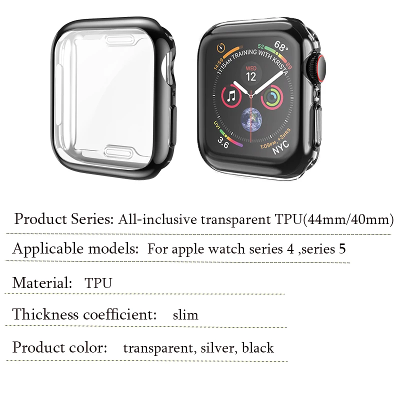 Все включено покрытие чехол для apple watch серии 4/5 apple watch 44/40 мм мягкий прозрачный ТПУ протектор экрана чехол Крышка для наручных часов iWatch