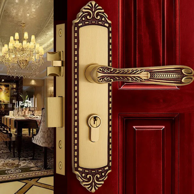 

Europen Fashion Brass Golden Interior Solid Wood Panel Handle Lock Rose Golden Bedroom Bookroom Kitchen Wooden Door Lock Modern