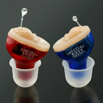 

Blue/Red US Invisible MiNi Digital Hearing Aid CIC Small Sound Voice Amplifier Enhancer Left/Right Ear Wireless with Battery