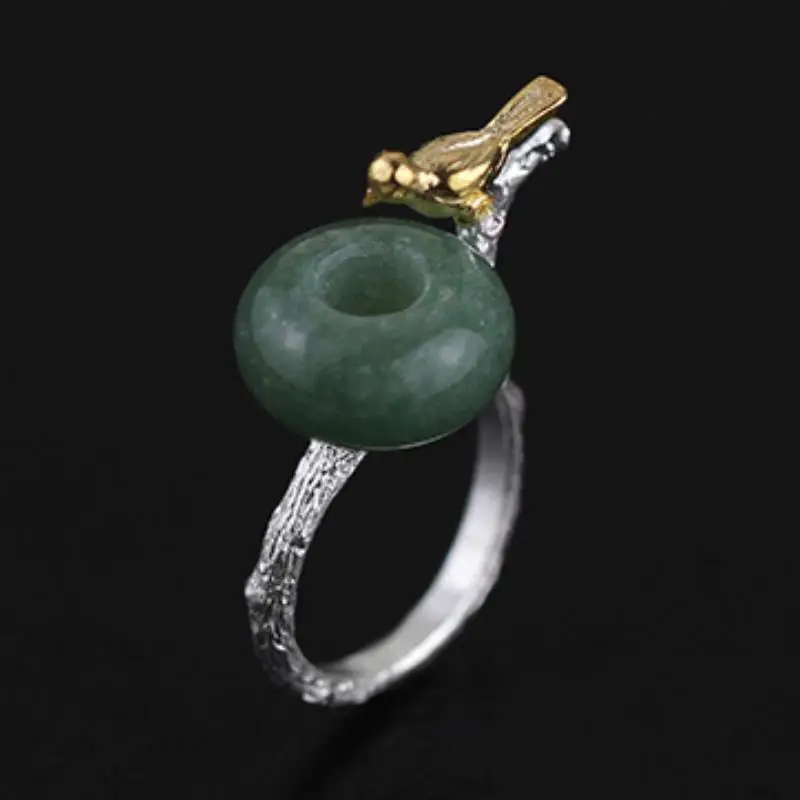 

INATURE 925 Sterling Silver Natural Aventurine Cute Drinking Bird Adjustable Ring for Women Fashion Jewelry