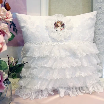 

45x45cm European white tiered lace cushion cover romantic pillowcase sofa decorative princess pillow cover