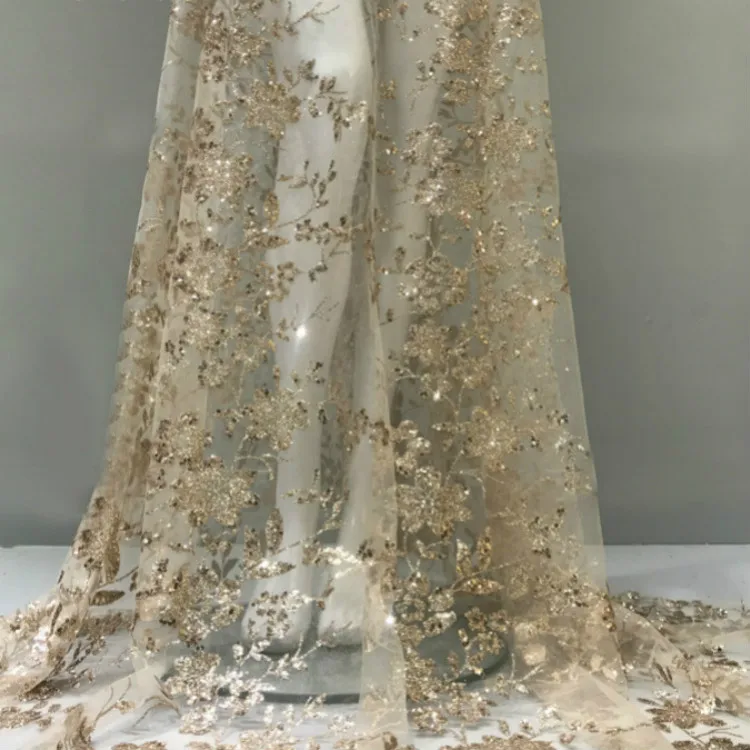 Кружевная ткань с цветочной вышивкой и блестками, блестящая сетка из органзы