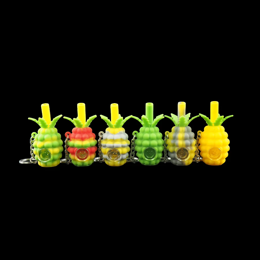 

Pineapple Shape Design Smoking Pipe with Glass Bowl Portable Hand Pipe Tobacco Pipe with Keychain