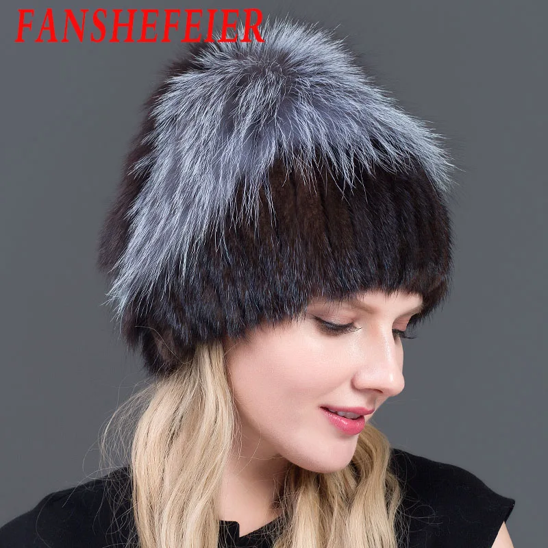 JINBAOSEN Neue Mode зима hюте фюр Фрауен реальный Nerz Hut Weibliche лоскутное Fuchs Pelz Mix Farbe Inneren Stricken mutzen warme