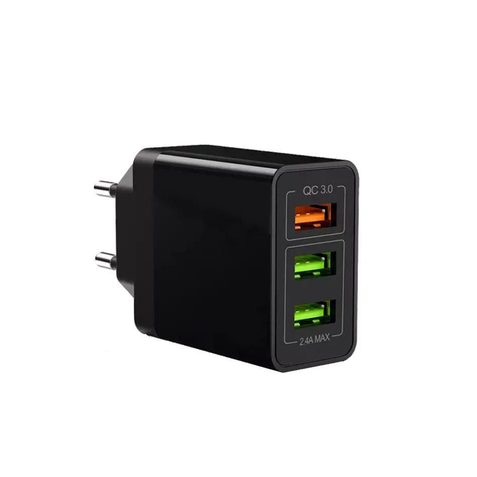 Yulass USB зарядное устройство 5 В 2.4A США, ЕС вилка 3 usb порта портативное простое быстрое зарядное устройство для мобильного телефона