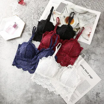 

Lace Sexy Camisole Women Flowers Embroidery Pure Color Breathable Hollow Design Removable Chest Pad High Quality Sling Vests