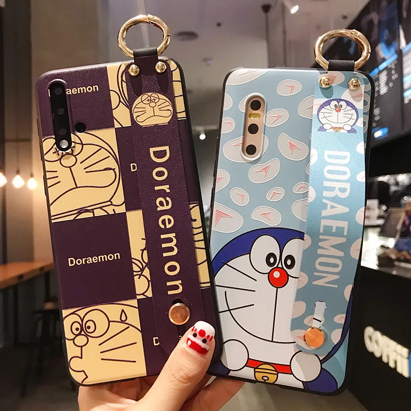 Cartoon cat Wrist Strap Case Cover for Samsung S20 S10 S8 S9 S10E Note 10 Plus 9 8 Funda 3D Emboss Matte Soft TPU Shell Coque |