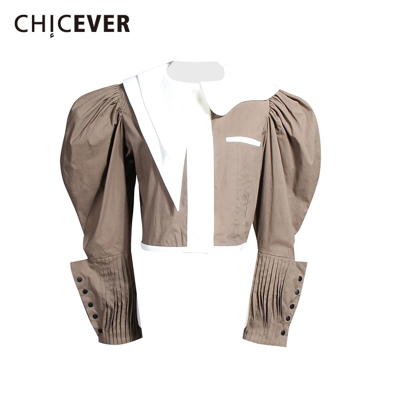 CHICEVER корейское мозаичное яркое цветное женское платье рубашка с отворотным воротником футболка с пышными рукавами Элегантная блузка женская мода новая одежда