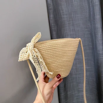 

Classic Women Straw Woven Bucket Shoulder Elegant Creative Design Chic Leisure Lace Bags Summer Beach Small Crossbody Pouch