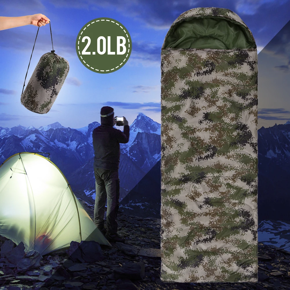 

Outdoor Hooded Envelope Sleeping Bag Camouflage Adult Warm Sleeping Bag Camping Travel Sleeping Bag for Hiking Spring Autumn
