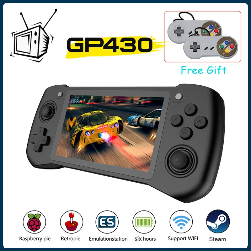 Raspberry Pi CM-3L GP430 Retro Game Console 4.3 Inch IPS Screen WiFi HD Output Online TV Video Game Player For PS1/PSP/N64/DC